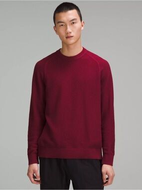 Lululemon Textured Knit Crewneck Sweater Men's Navy Red Coolmax M3ENFS Size L‎